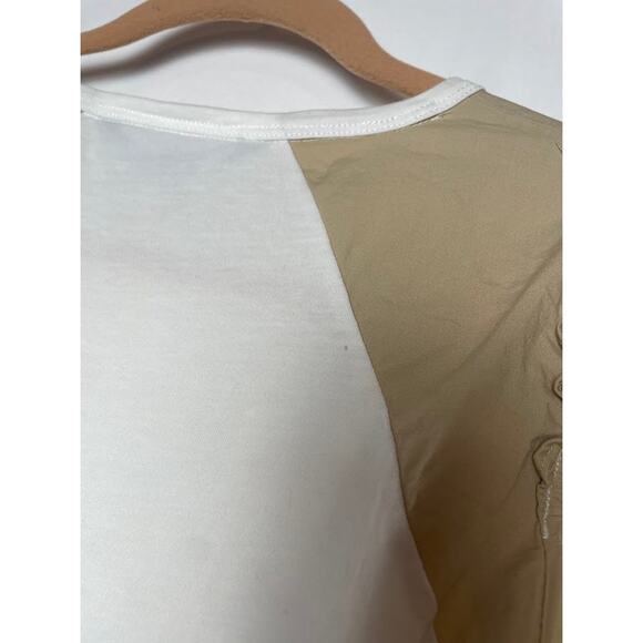 Veronica Beard Briana Embroidered Short-Puffed Sleeve Tee White & Light Khaki M - Picture 11 of 16